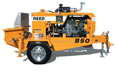 Бетононасос  REED (США) B50 38 куб.м/час в исполнении на колёсах с прицепным устройством или без.